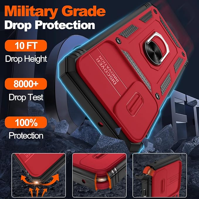 Fit for Samsung Galaxy A25 5G Phone Case with 2PCS Screen Protector, Build in 360° Rotating Ring Kickstand, Military Grade Protective Case for Samsung A25 Case Phone, Red+Black - Image 2