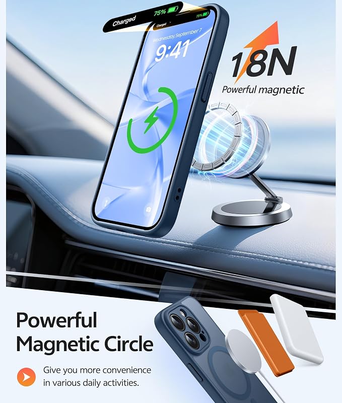 FNTCASE for iPhone 15 Pro Max Case, Fit for Magsafe, Glass Screen Protector | Full Camera Protection, Translucent Matte, 14FT Military Grade Drop Proof, Shockproof Protective Phone Cover, Blue - Image 3