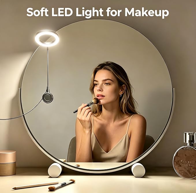 Suction Cup Makeup Lights for Vanity Mirror,Full Length Mirror Selfie Light | LED Vanity Lights Stick on, Ring Light for Makeup Vanity Table & Bathroom Mirror, 3 CCT & 10 Brightness, Plug in, Black - Image 6