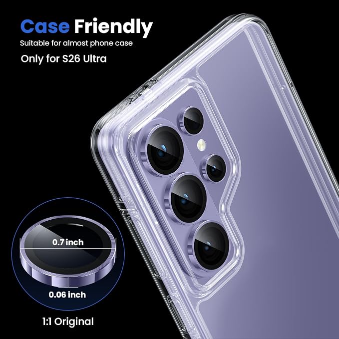 WSKEN for Samsung Galaxy S26 Ultra Camera Lens Protector - Ultra Thin | Case Friendly, 9H Shatterproof Tempered Glass, Anti Scratch Metal Circle, Camera Screen Protector Cover Accessories, Purple - Image 5