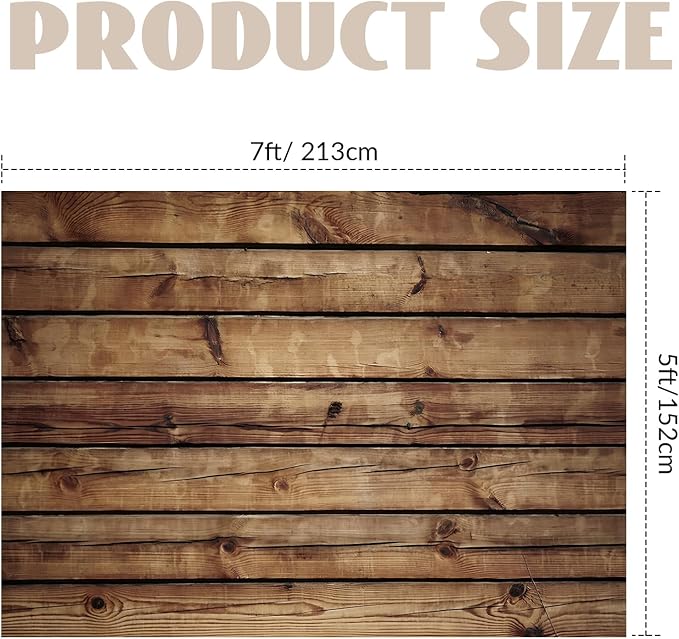 Peryiter Wooden Backdrop Wall for Photoshoot Background, 7 x 5ft, Brown | Fabric Wood Backdrop, Brown Polyester Rustic Photo Panel Backdrop, Baby Shower Cowboy Party Wedding Photography Supplies - Image 2