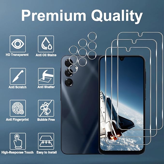 [3+3 Pack] Galaxy A16 5G Screen Protector + Camera Lens Protector, 9H Tempered Glass, Anti Scratch, Easy Installation, Bubble Free, HD Screen Protector for Samsung Galaxy A16 5G - Image 2