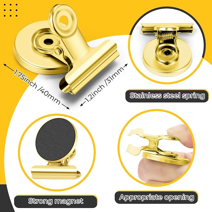20 Pack Fridge Magnet Refrigerator Magnets, Gold Magnetic Clips Whiteboard Magnets, Magnet Clips Heavy Duty for Photo Displays, Home, Office, Classroom - Image 3
