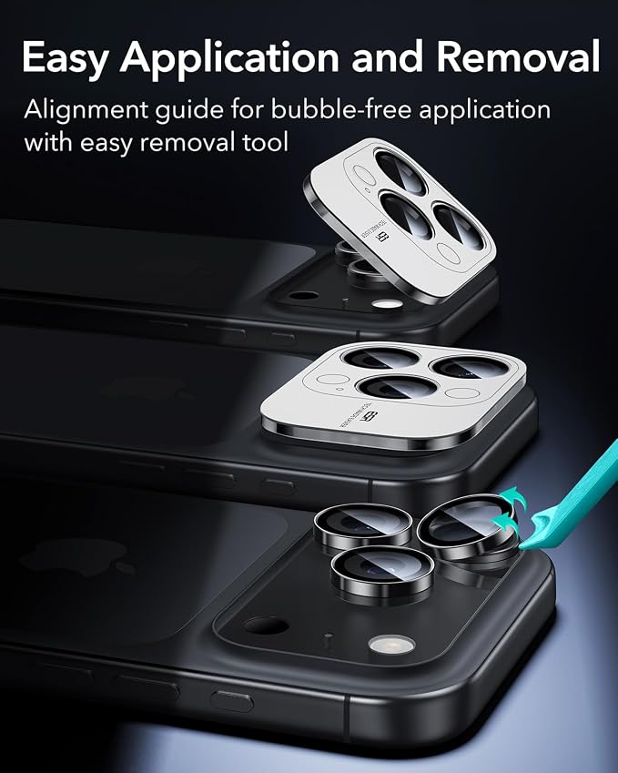 ESR for iPhone 17 Pro Max/17 Pro Camera Lens Protector, 1 Pack, Black | Individual Camera Cover, 9H Tempered Glass, Original Camera Clarity, for iPhone 17/16/15/14 Pro Max/Pro - Image 7