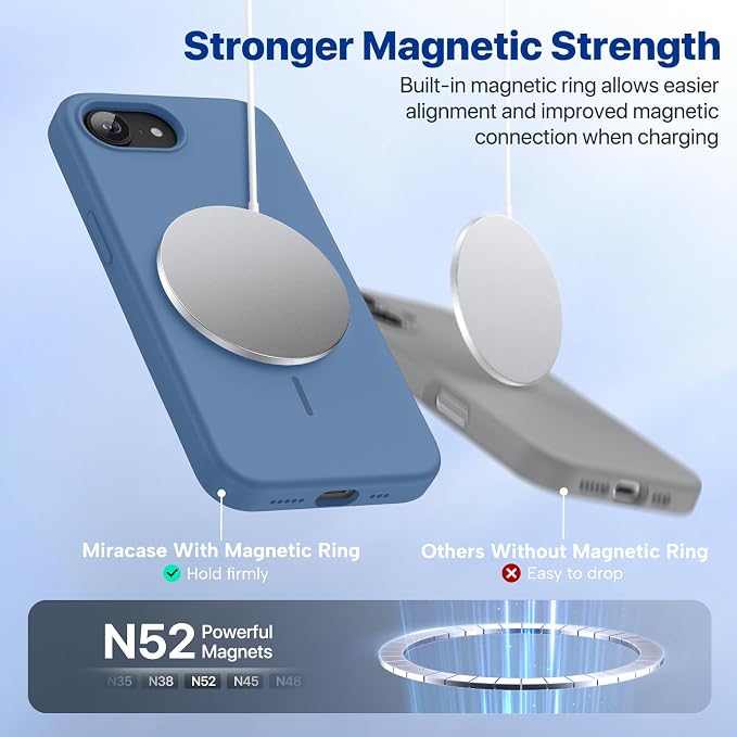 miracase Magnetic for iPhone 17e Case & iPhone 16e Case, [Soft Anti-Scratch Microfiber Lining], Compatible with MagSafe, Silicone Shockproof Protection Phone Case for iPhone 17e/16e, Glass Blue - Image 5