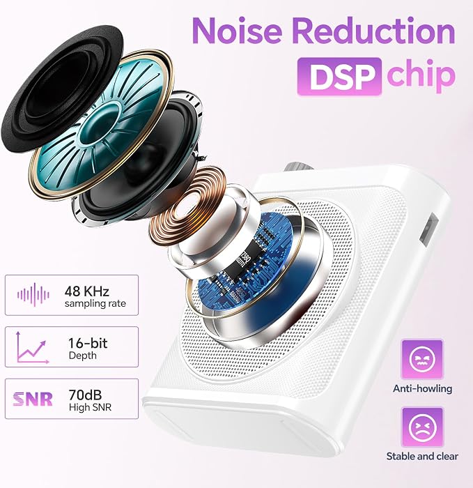 Voice Amplifier for Teachers, Portable Bluetooth Mini Personal Speaker with Wireless Lavalier Mic & Silicone Protective Cover, Ideal for Classroom, Conference and Tour Guide (Purple) - Image 4