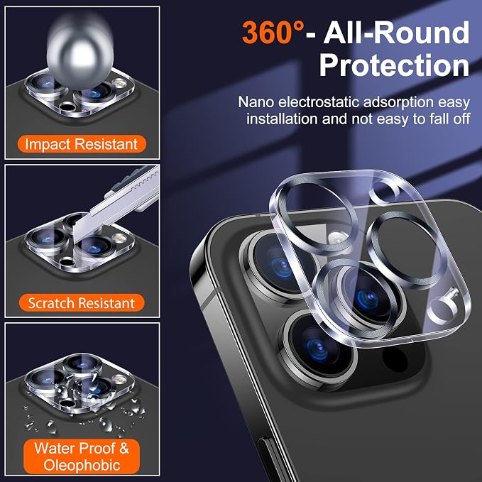 UniqueMe 3 Pack Lens Protector for iPhone 13 Pro/Pro Max 6.1/6.7"-Grey | Tempered Glass, Case Friendly, New version, Scratch-Resistant, Easy Installation - Image 2