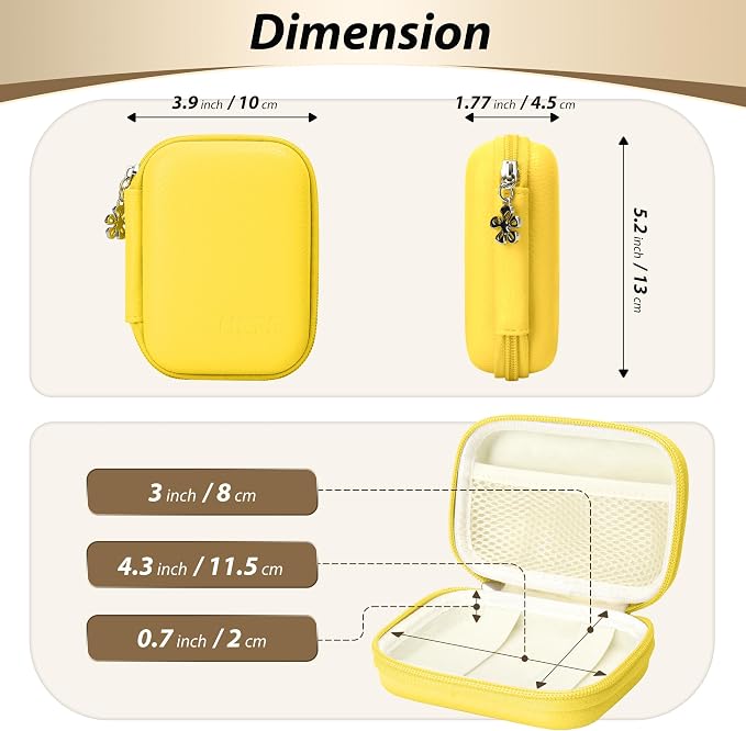 Digital Camera Case for KODAK PIXPRO FZ55/FZ45,Case Only,Lemon Yellow | Fits CAMKORY DC403 and Canon PowerShot ELPH 360 HS Compact Digital Cameras, Small Hard Shell Camera Pouch with Mesh Pocket - Image 2