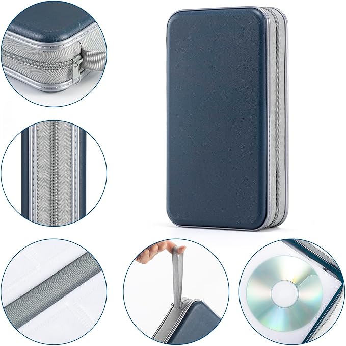 UENTIP CD Case,96 Capacity Hard Plastic DVD Case Holder for Car Home Travel | CD DVD Storage,Zipper Closure,Scratch-Resistant Sleeves,Stay Away Dust and Damp,Storage Music Video Gaming Discs Blu-ray - Image 3