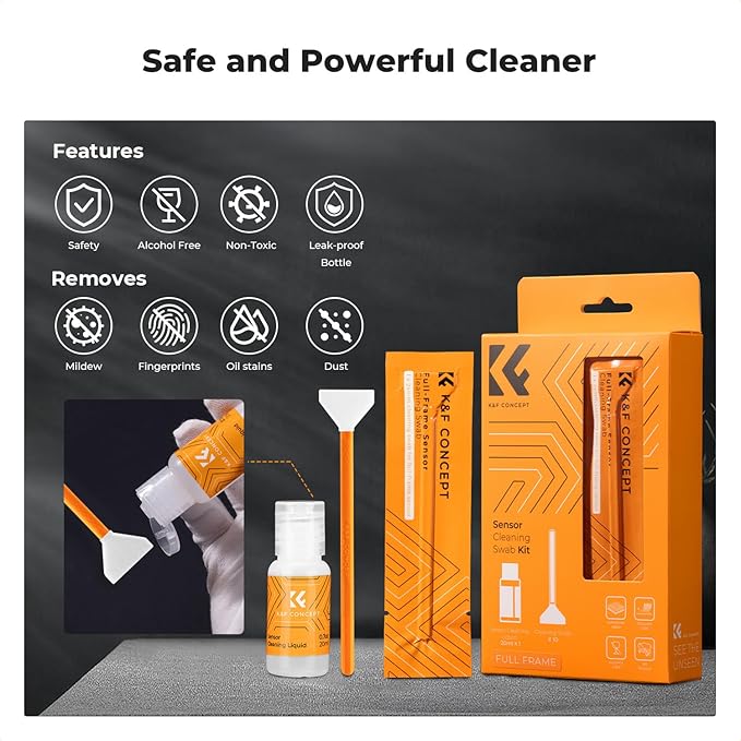 K&F CONCEPT 24mm Full Frame Sensor Cleaning Kit, with 20ML Sensor Cleaner | 10 Pack Swabs, Vacuum Sealed,20ml Gentle Cleaner, Multi-Device Use, Precision Cleaning,for Nikon Sony Canon Camera Clean,MA01 - Image 6