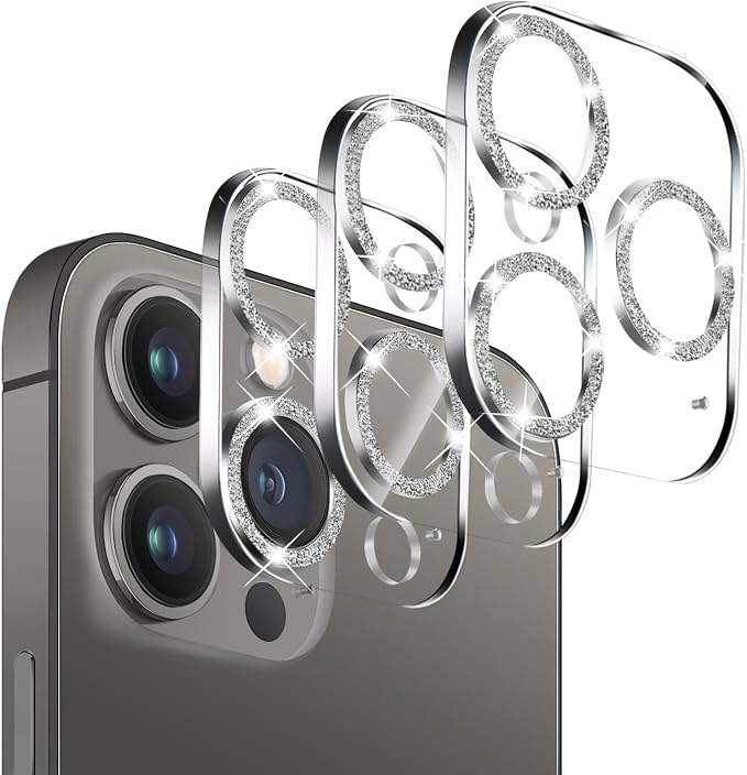 3 Pack Dengduoduo Tempered Glass Camera Lens Protector for iPhone 14 Pro 6.1" & iPhone 14 Pro Max 6.7", Glitter Bling Diamond, Ultra HD, 9H Hardness, Anti-Scratch, Case Friendly, Easy to Install [No Affect on Night Shots] by Dengduoduo