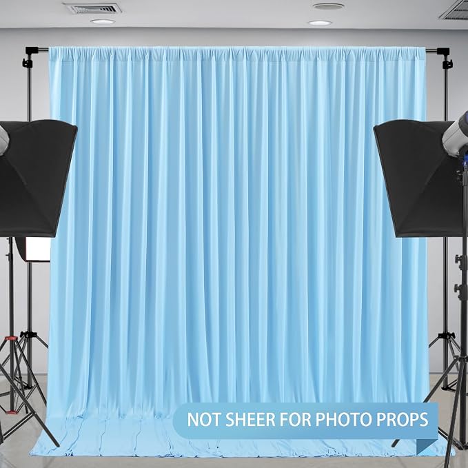 Blue Backdrop Curtains 2 Panels - Wrinkle-Free Light Blue Curtains Polyester Photography Drapes Photo Background for Baby Shower Birthday Party Decorations- 8 X10FT (Blue) - Image 7