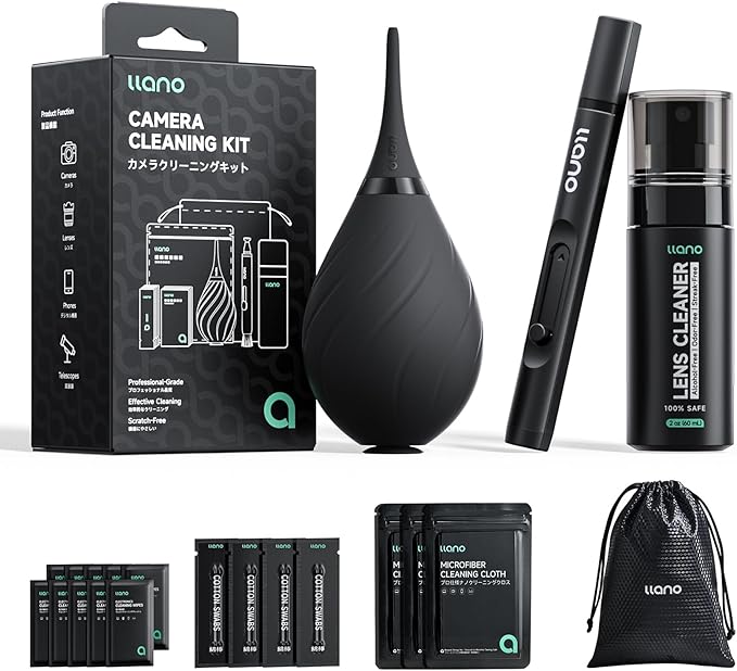 llano Camera Cleaning Kit, 25-in-1 DSLR Mirrorless Camera Lens Cleaner Kit | with Air Blower, Lens Cleaning Pen, 60ml Lens Cleaner Spray, Microfiber Cloths, Swabs, Wet Wipes, Storage Bag for Camera by TheHorizonofPossibility
