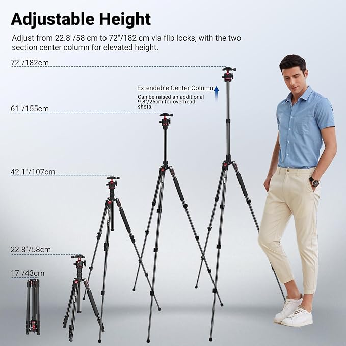 NEEWER Basics 72" / 182 cm Travel Tripod Monopod for Camera, Compact Lightweight Portable Video Recording Stand, Arca Type Ball Head, Cell Phone Holder Compatible with iPhone, Max Load 13.2 lb, TP14B - Image 3