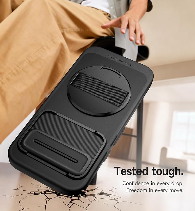 SURITCH for Google Pixel 9a Case with 360° Rotatable Hand Strap Phone Grip Holder & Invisible Kickstand & Slide Camera Cover, Slim Rugged Shockproof Protective Cover for Pixel 9a, Black - Image 8