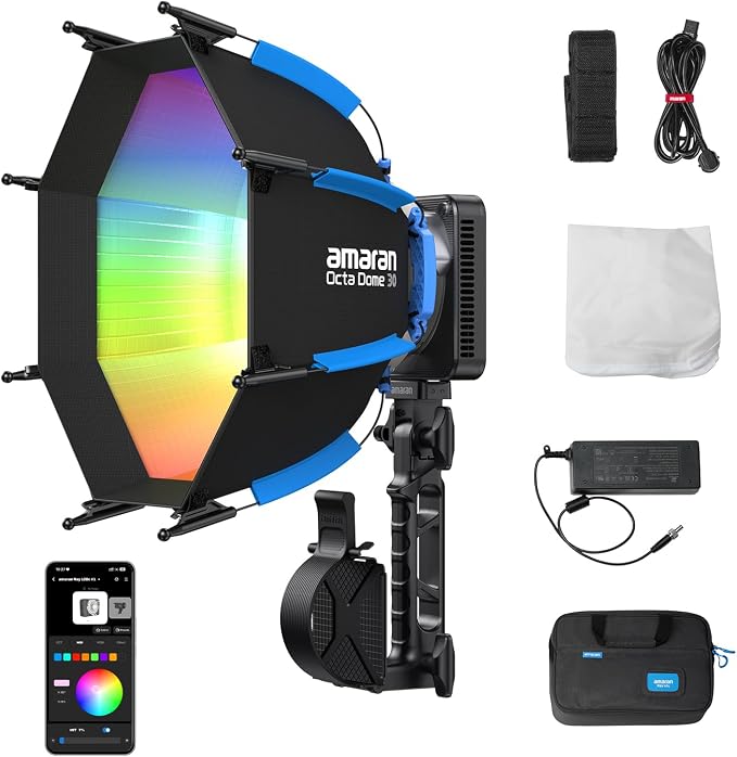 amaran Ray 120c RGB Video Light,120W Portable Studio Light IP54 | CCT 1,800K-20,000K,APP Control Bowens Mount LED Lights for Photography w/Softbox Portable Bag by amaran