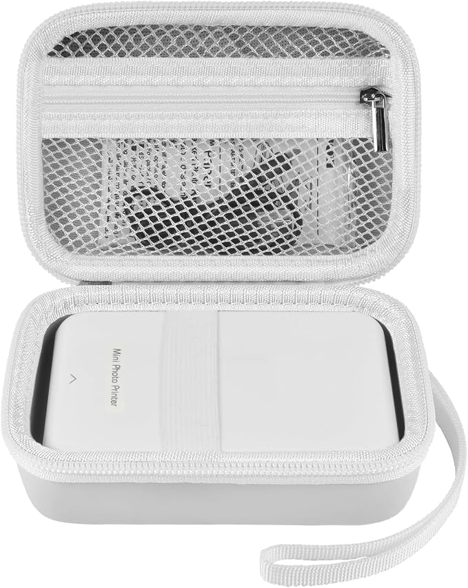 Case for Canon Ivy 2 / CLIQ+2/ CLIQ 2/ for KODAK Step Mini Photo Printer | Hard-shell EVA case, Zippered Mesh Pocket Fits Photo Paper & Cable, Securing Straps, Detachable Handle, Case Only, White by Againmore