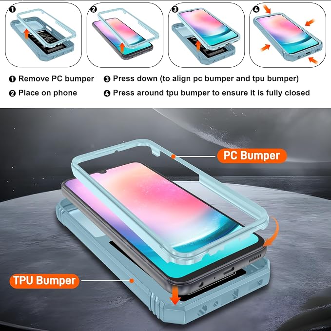 Fit for Samsung A24 Phone Case with 2PCS Screen Protector, Build in 360° Rotating Ring Kickstand, Military Grade Protective Case for Samsung A24 Case Phone, Green - Image 2
