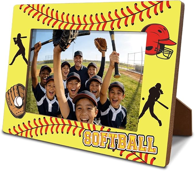 Softball Picture Frame, Sports Themed Photo Frame for 4x6 Inches Photos, Tabletop Display Frames for Team Players and Coaches, Gift to Softball Lover, Home Office Decor by Unknown