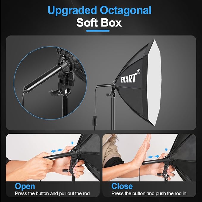 EMART Softbox Photography Lighting Kit 2Pack 50W LED 20"x20" Pull Soft Box | 3000K-6000K LED Bulb with Remote/APP Control, Professional Photography Lighting kit for Portrait, Video Recording, Streaming - Image 6