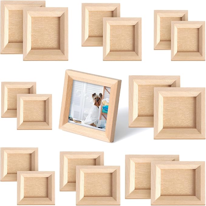 Halloscume 16 Pcs Dollhouse Picture Frames 1:12 Scale Miniature Picture Frames for Dollhouse Small Photo Frame Mini Wooden Dollhouses Accessories Mini House Decoration Simulation (Assorted Sizes) by Halloscume