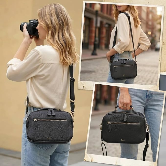 Camera Sling Bag, Waterproof PU Leather Crossbody Camere Bag for Photographers, Small Shockproof Case with Removable Dividers for DSLR/SLR/Mirrorless, 4L Black - Image 8