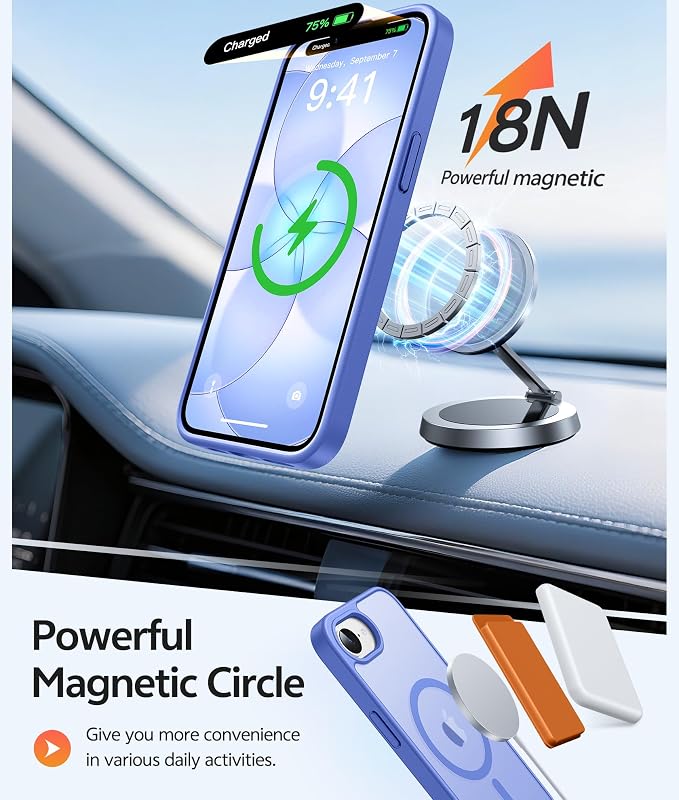 FNTCASE for iPhone 17e/ iPhone 16e Case, Fit for Magsafe, Screen Protector | Translucent Matte Magnetic Back, 14FT Military Grade Drop Protection, Shockproof Protective Phone Cover, Ultramarine - Image 3