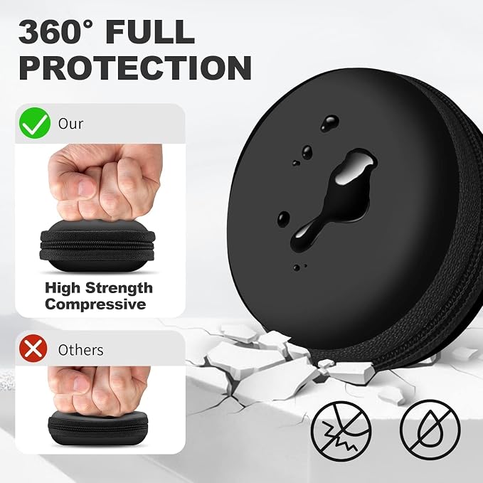 Round Earbud Case Portable EVA Carrying Case Storage Bag Cell Phone Accessories Organizer with Carabiner for Earphone, Earbud, Earpieces, SD Memory Card, Camera Chips,Black - Image 2