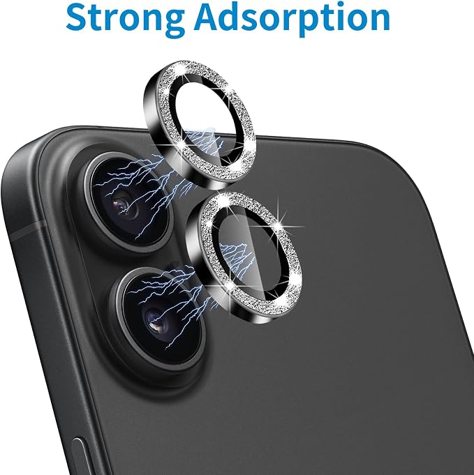 Designed for iPhone 16 and 16 Plus Camera Lens Protector, Bling Glitter Diamond Lens Cover 9H Tempered Glass Camera Cover Anti Scratch Shockproof Screen Protector - Image 4