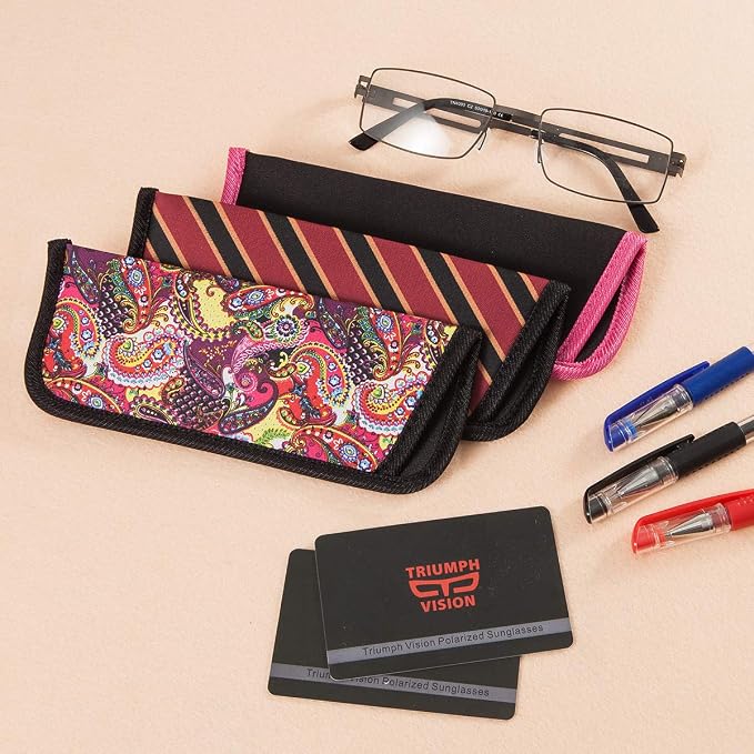 TRIUMPH VISION 3 Pack Reading Glasses Pouch Soft Case Eyeglass Sleeve Slim | Alternative to Bulky Case in bag, Lightweight Lined Padded Protect Optical lens Slip in, Cute Pattern Portable for Daily Use - Image 6