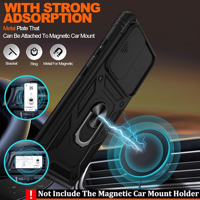 Gritup for Samsung Galaxy S21 Ultra Case with 2PCS Screen Protector, Build in 360° Rotating Ring Kickstand, Military Grade Protective Case for Galaxy S21 Ultra 5G Phone, Black - Image 6