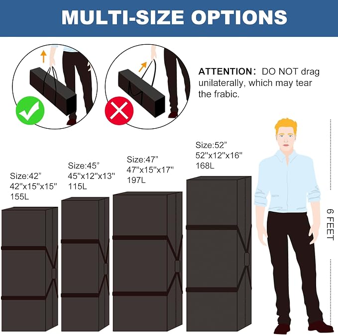 COOLBEBE 2 Pack 52" Sports Duffle Bag - 160L Extra Large Travel Luggage Bag | Upgrade 2-way Lockable Zippers, Sturdy & Water Resistant Long Duffle Bag for Tent Pole Camping Moving (Black 52inch) - Image 4