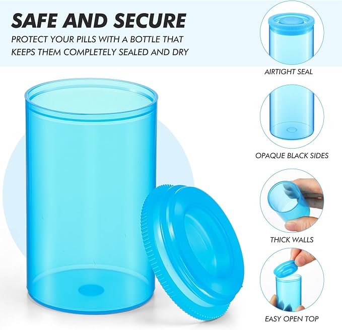 Jovitec 100 Pcs 35mm Film Canisters with Lids Empty Storage,Blue | Clear Plastic Holder for Beads Fish Hooks, Camera Reel Containers Craft Supply Organizer with Caps - Image 4