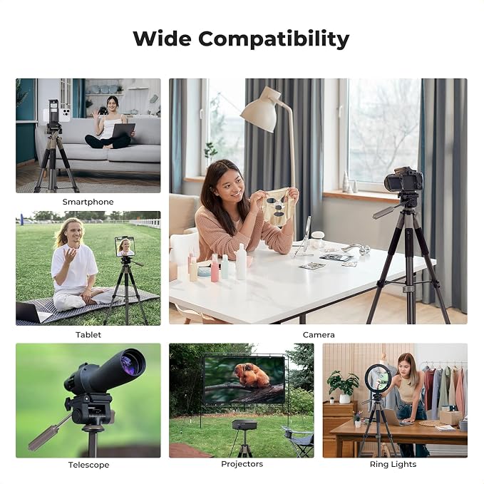 K&F CONCEPT 75" Aluminum Camera Tripod, Lightweight and Compact for Travel | Compatible with Canon Nikon DSLR Camera, Cellphone Clip and Remote Control for Shooting and Video Recording S255A3+BV01 - Image 9