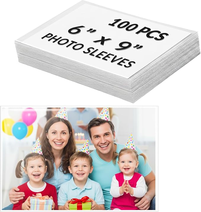 6x9 Photo Sleeves 100 Pcs, Acid-Free Archival Quality - Crystal Clear Photo Storage Protectors for 8'' Pictures & Art Prints, Standard A5 Paper & Statement (Half Letter) Documents, Family Albums by Freude