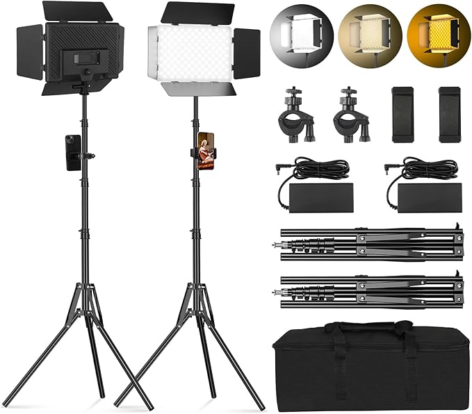 2Pack LED Video Light Kit with Barn Door 12.6" Bi-Color 2400Lux 2500-6500K | 280 LED Beads CRI 96+ Dimmable Photography Light Kit for Video Recording, Filmmaking, YouTube, Studio and Live Stream by soonpho