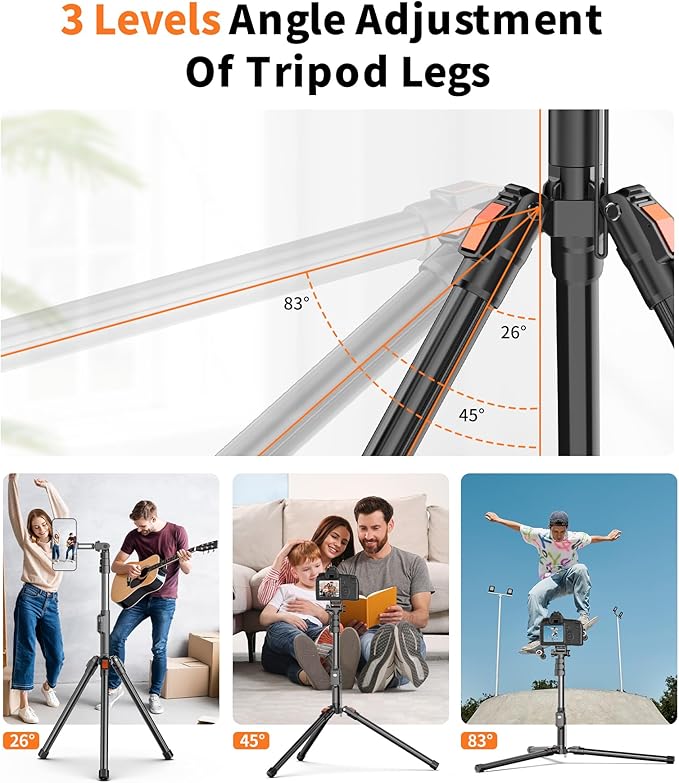 74" Magnetic Phone Tripod with Phone Clip for Magsafe, Camera Tripod | Aluminum Phone Tripod with Remote & Cold Shoe,Camera Stand Tripod for iPhone/Canon/Nikon/DSLR/Digital Camera Accessory Kits - Image 4