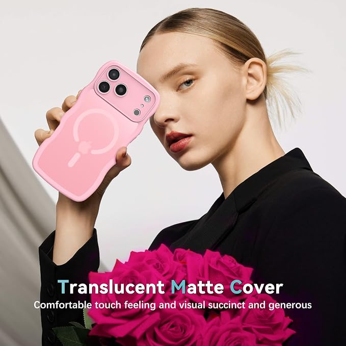 BENTOBEN Magnetic for iPhone 17 Pro Case, Cute Wavy [Full Camera Protection][Compatible with MagSafe] Matte Anti-Slip Bumper Women Girls Boys Protective Cover for 17 Pro 6.3", Light Pink - Image 8