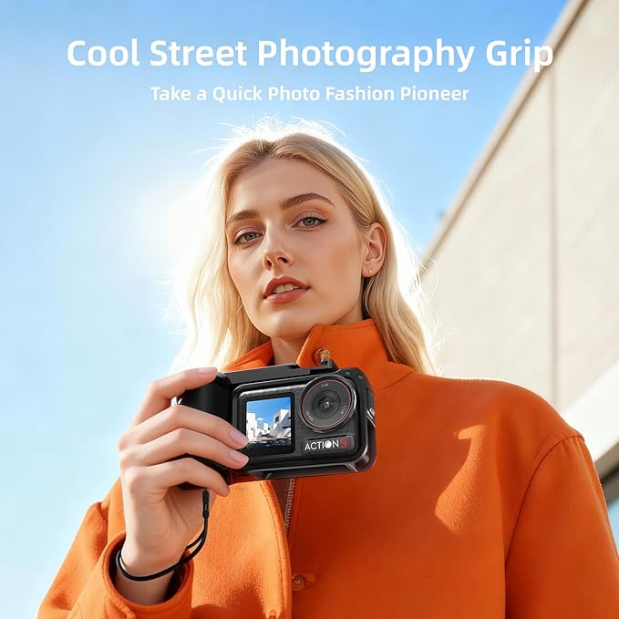 AMAZEAR DSLR Shutter Grip for DJI OSMO Action 5 Pro Accessories, Street Capture Camera Handle with Quick-Release Mount, DSLR Style Rapid Photography Snapshot, Cool & Fashionable, Black - Image 2