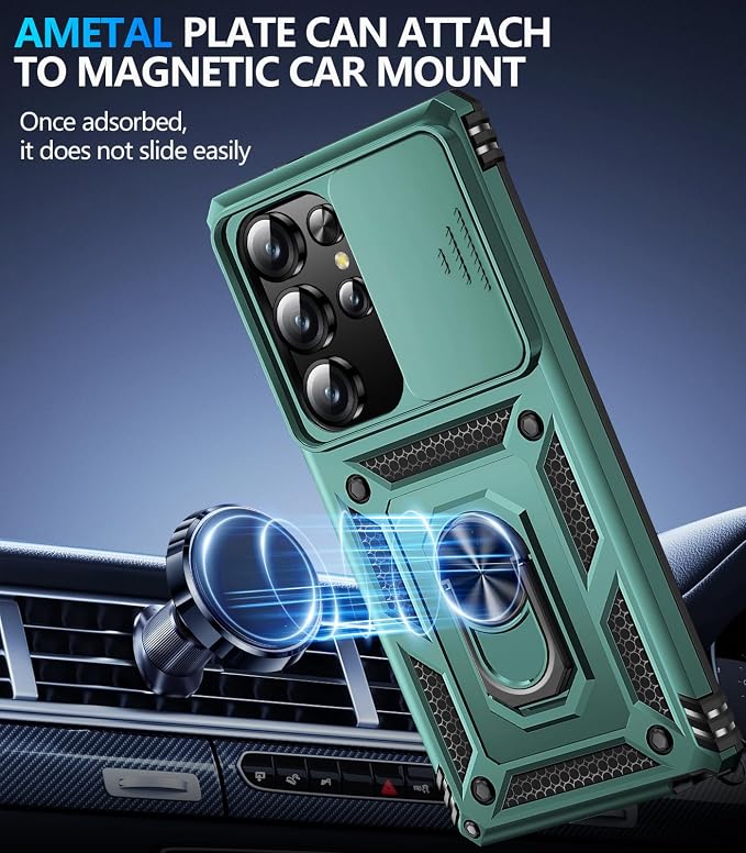 Taisairu for Samsung Galaxy S26 Ultra Case with Screen Protector & Slide Camera Lens Cover, Built-in Magnetic Ring Stand Shockproof Protective Phone Case for Samsung S26 Ultra Case (Green) - Image 5