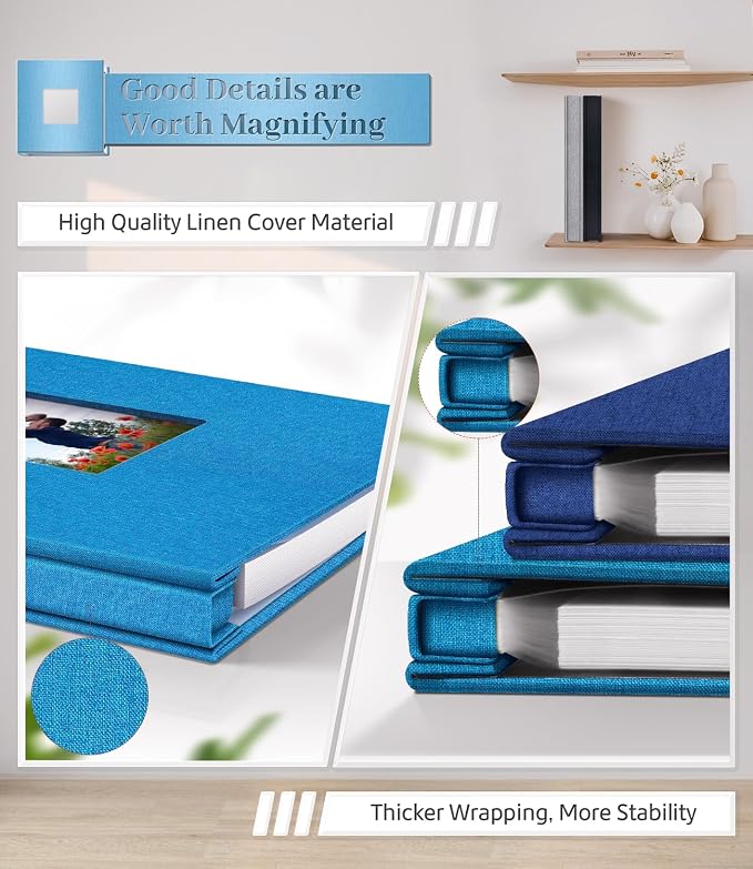 Artfeel Photo Album Self Adhesive Scrapbook Album for 3x5 4x6 5x7 8x10 Pictures,60 Pages Linen Cover with Display Window DIY Photo Book,Ideal Gifts for Family Travel Wedding Baby - Image 5