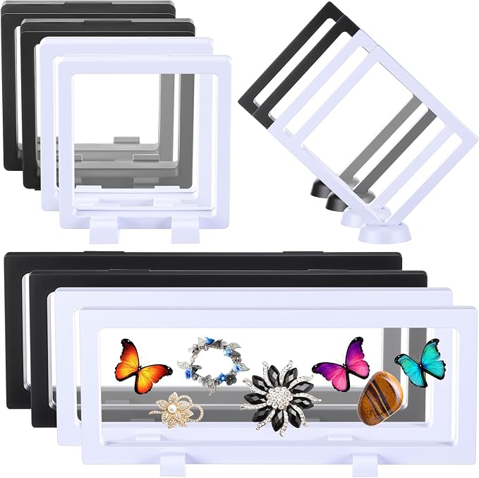 Harloon 12 Pcs 3D Floating Display Case, Black White, 3 Size, Square | 3D Floating Frame for Challenge Coins, Medallions, Fossils, Gemstones, Jewelry, Collectibles Shadow Box Display Holder by Muasung