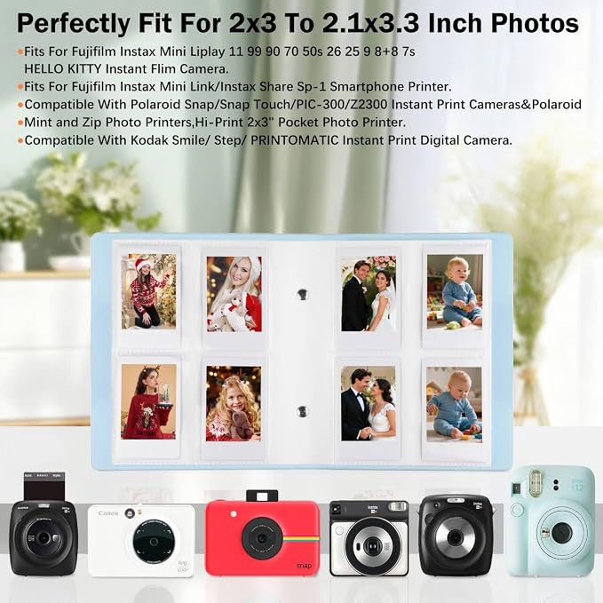 Veicevol 320-Pocket 2x3 Photo Album for Instax Mini and Polaroid, Blue | PU Leather Cover Keeps, Fits Instax Mini and Polaroid 2x3 Photos, Protects Travel, Wedding and Family Memories - Image 4