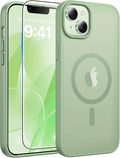 FNTCASE for iPhone 15/14 Plus Case, Fit for Magsafe, Screen Protector | Translucent Matte Magnetic Back, 14FT Military Grade Drop Protection, Shockproof Protective Phone Cover, Light Moss by FNTCASE