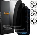 Lesakit 3+3 Pack Privacy Screen Protector for iPhone 12 Pro Max 6.7-Inch with 3 Pack Camera Lens Protector, Anti Spy Tempered Glass Film 9H Hardness Bubble Free Case Friendly by Lesakit