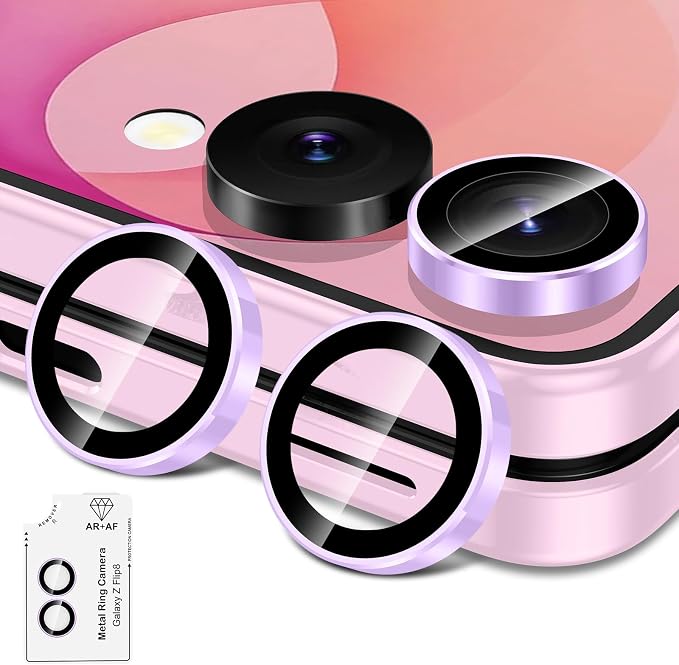 for Samsung Galaxy Z Flip 8 Camera Lens Protector, Individual Metal Ring Tempered Glass Lens Cover, [Strong Adsorption] Scratch Resistant Ultra-Thin HD Clear Lens Cover, 1 Set-Purple Ring by Btscase
