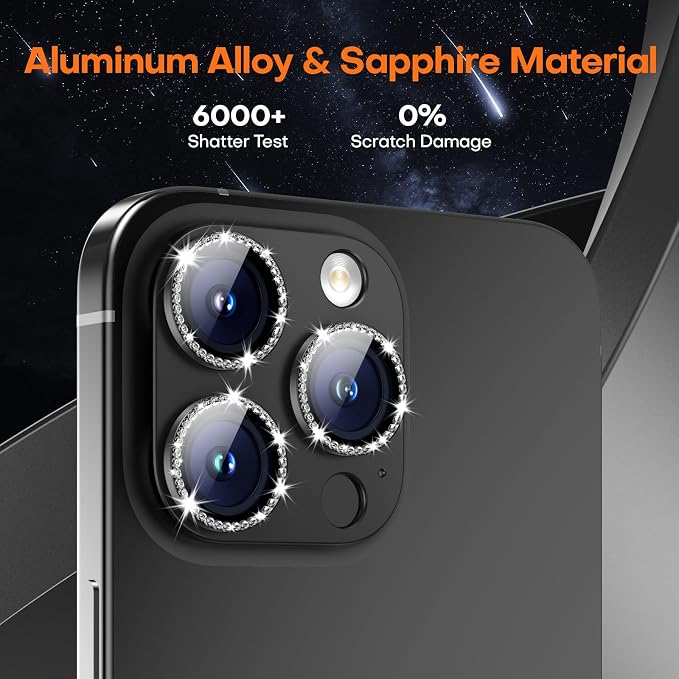 Camera Lens Protector for iPhone 16/15/14 Pro Max & 16/15/14 Pro | Black Diamond, Aluminum Alloy, 9H+ Glass Camera Cover, Nano Reinforced Adhesive, Anti-Drop, Anti-Scratch, Case Friendly - Image 5