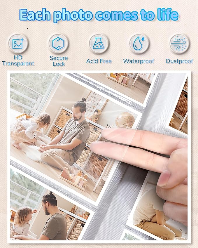 Artfeel Photo Album 4x6 with 300 Pockets,Slip-in Picture Albums,Linen Cover Memory Book with Front Window,White Page Vertical Photo Book for Wedding,Family,Anniversare,Baby,Vacation - Image 4