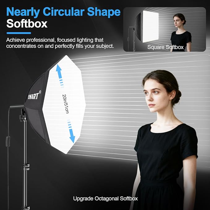 EMART Softbox Photography Lighting Kit 1Pack 50W LED 20"x20" Pull Soft Box | 3000K-6000K LED Bulb with Remote/APP Control, Professional Photography Lighting kit for Portrait, Video Recording, Streaming - Image 2