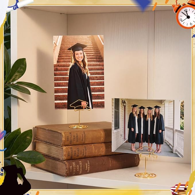 AmazingSpark 36 Pcs 2026 Graduation Gold Photo Holders for Table Centerpieces Metal Photo Holder Gold Picture Display Stands Menu Memo Clips for Graduation Party Table Decoration Supplies(Grad Cap) - Image 5